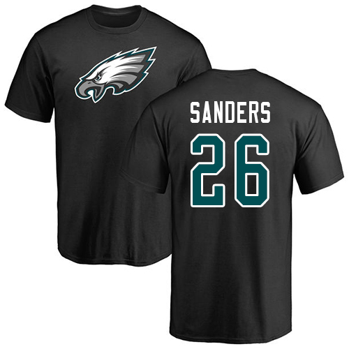Men Philadelphia Eagles #26 Miles Sanders Black Name and Number Logo NFL T Shirt